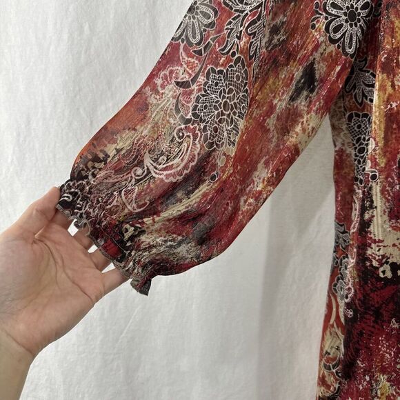 Sara Michelle Boho Metallic Thread Paisley Peasant Top Y2K Womens Size 1X Hippie - Picture 6 of 11